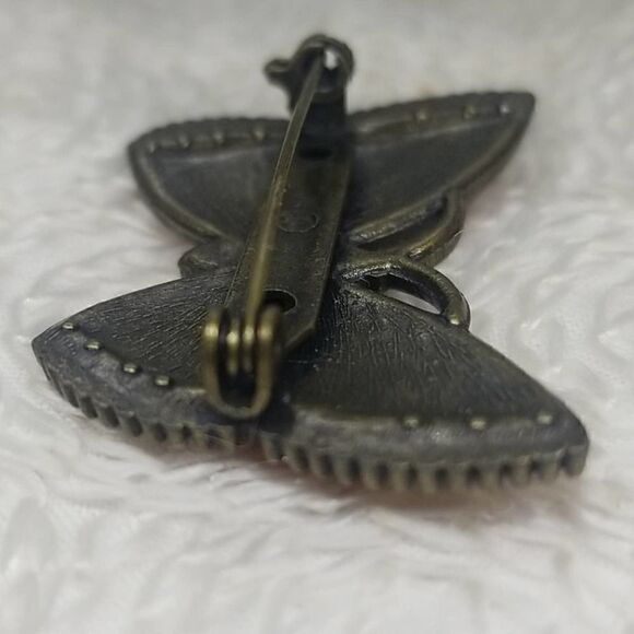 Vintage Butterfly Pink Swirl Pearl red Crystal Pin - Picture 9 of 10